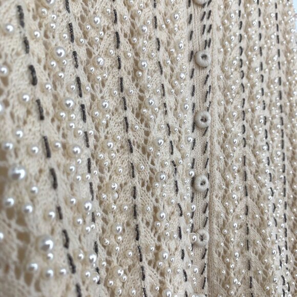 Vtg Doreen Hand Knit Cardigan Sweater Ivory Seed Bead Pearl Lined EU 40/ US 8-10 - Picture 5 of 13